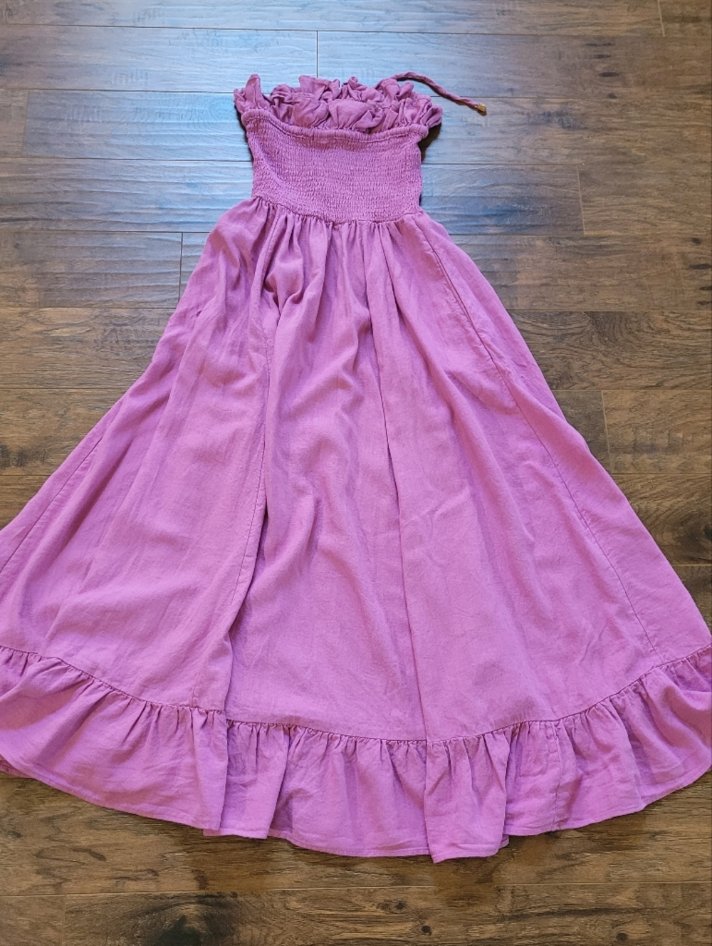 Free People Pink Strapless Ruffled Smocked Maxi Dress - Picture 7 of 10